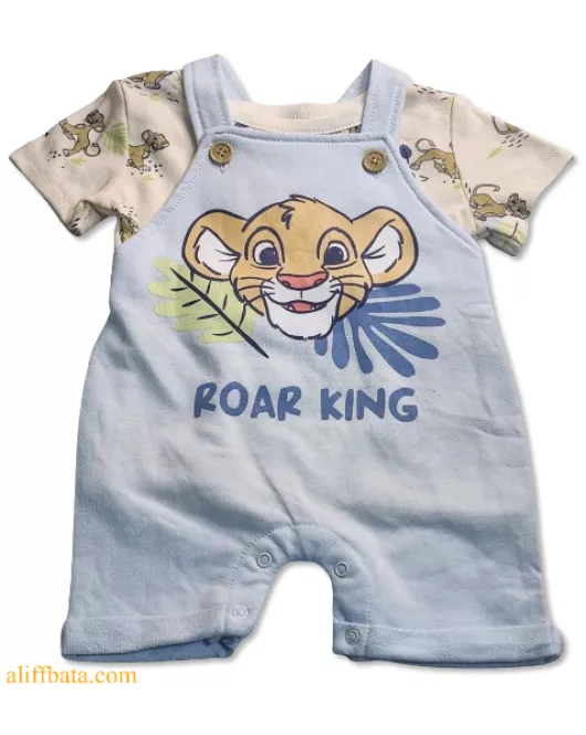 Baby Overalls/Dungarees Set, Light Blue, White - Roar King