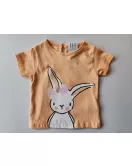 Baby Round Neck Short Sleeve T-Shirt, Peach , Fashion Cartoon Print