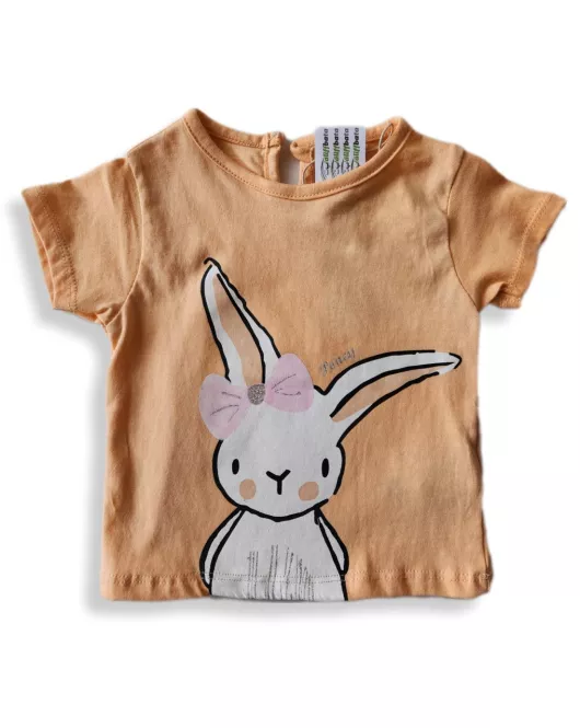 Baby Round Neck Short Sleeve T-Shirt, Peach , Fashion Cartoon Print