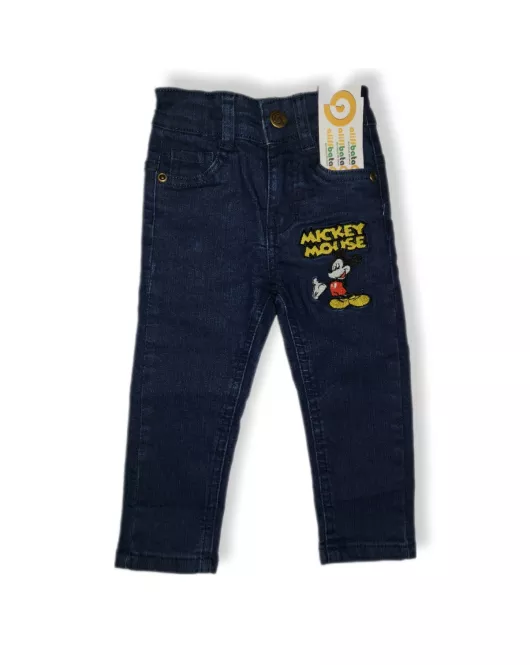 Jeans - Stretch Denim, Dark Blue, Mickey Mouse Embroidery